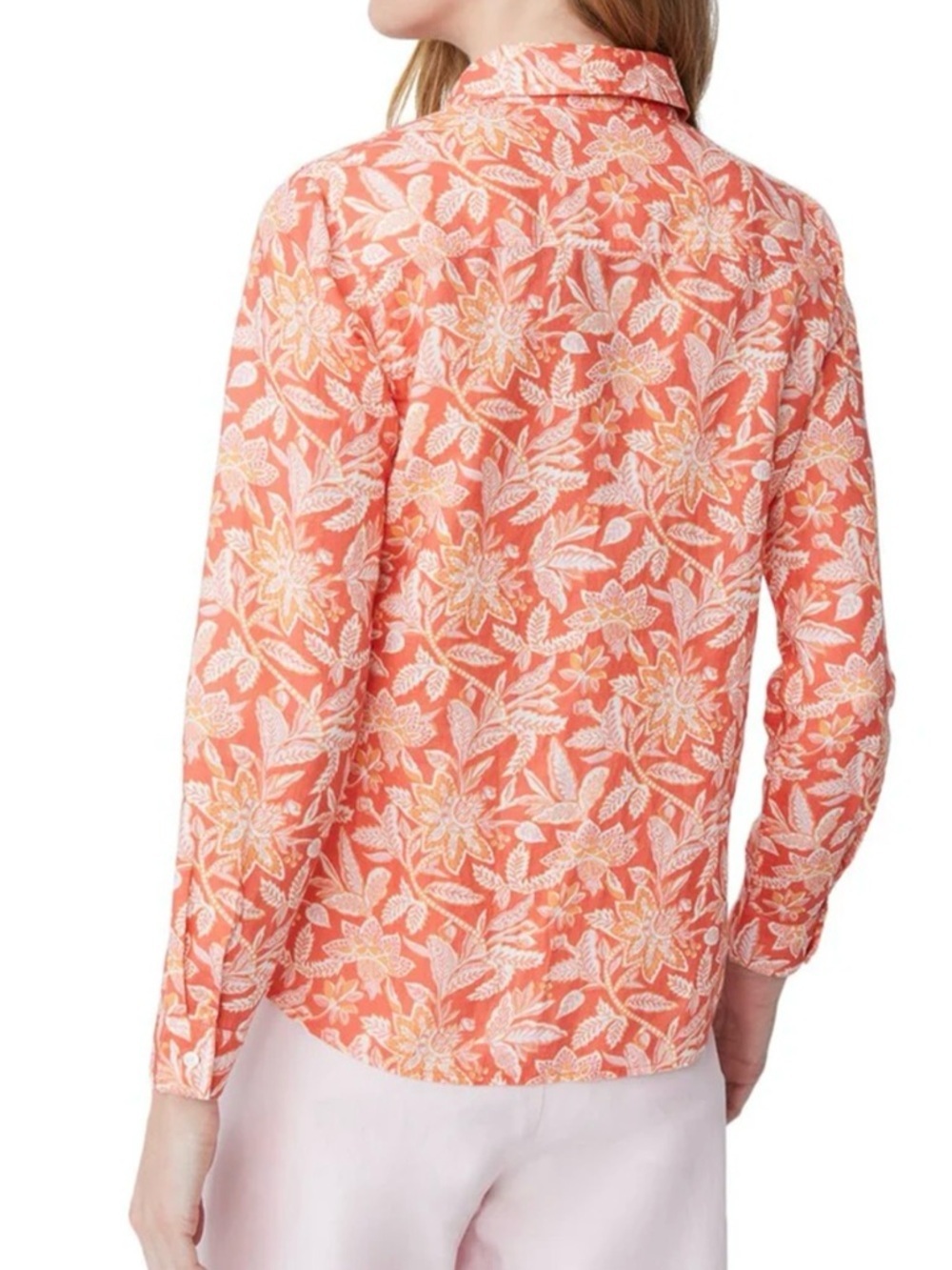 J. McLaughlin Coral Floral Button-Down Shirt Linen Cotton Blend - Picture 5 of 8